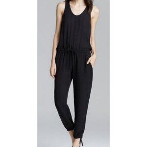 Theory Black 100% Silk Sleeveless Tapered Leg Jumpsuit